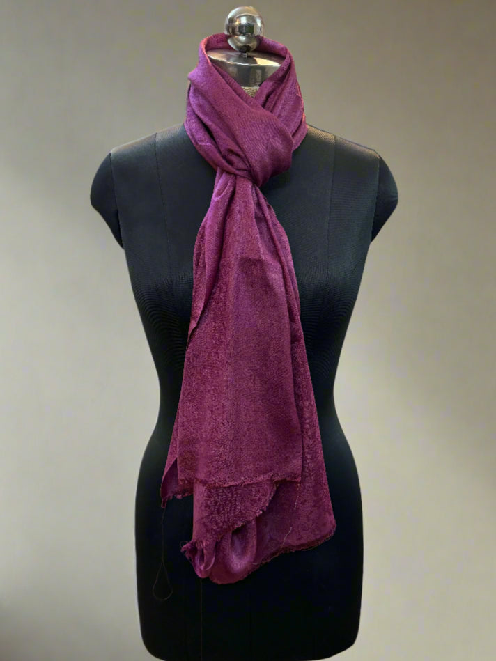 Wine Self-Weave Luxurious Pure Pashmina Scarf by Shades Of Benares - banarasi - banarasi saree shop