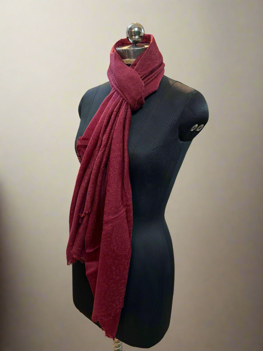 Maroon Luxurious Pashmina Scarf – Lightweight, Soft, and Smooth by Shades Of Benares - banarasi - banarasi saree shop