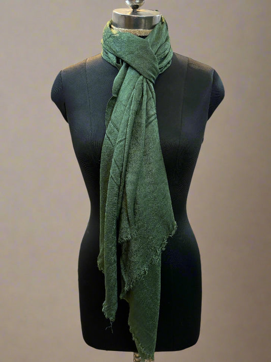 Green Self-Weave Luxurious Pure Pashmina Scarf by Shades Of Benares - banarasi - banarasi saree shop