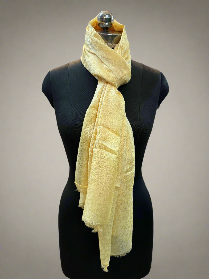 Lemon Yellow Self-Weave Luxurious Pure Pashmina Scarf by Shades Of Benares - banarasi - banarasi saree shop