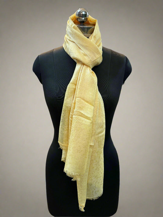 Lemon Yellow Self-Weave Luxurious Pure Pashmina Scarf by Shades Of Benares - banarasi - banarasi saree shop