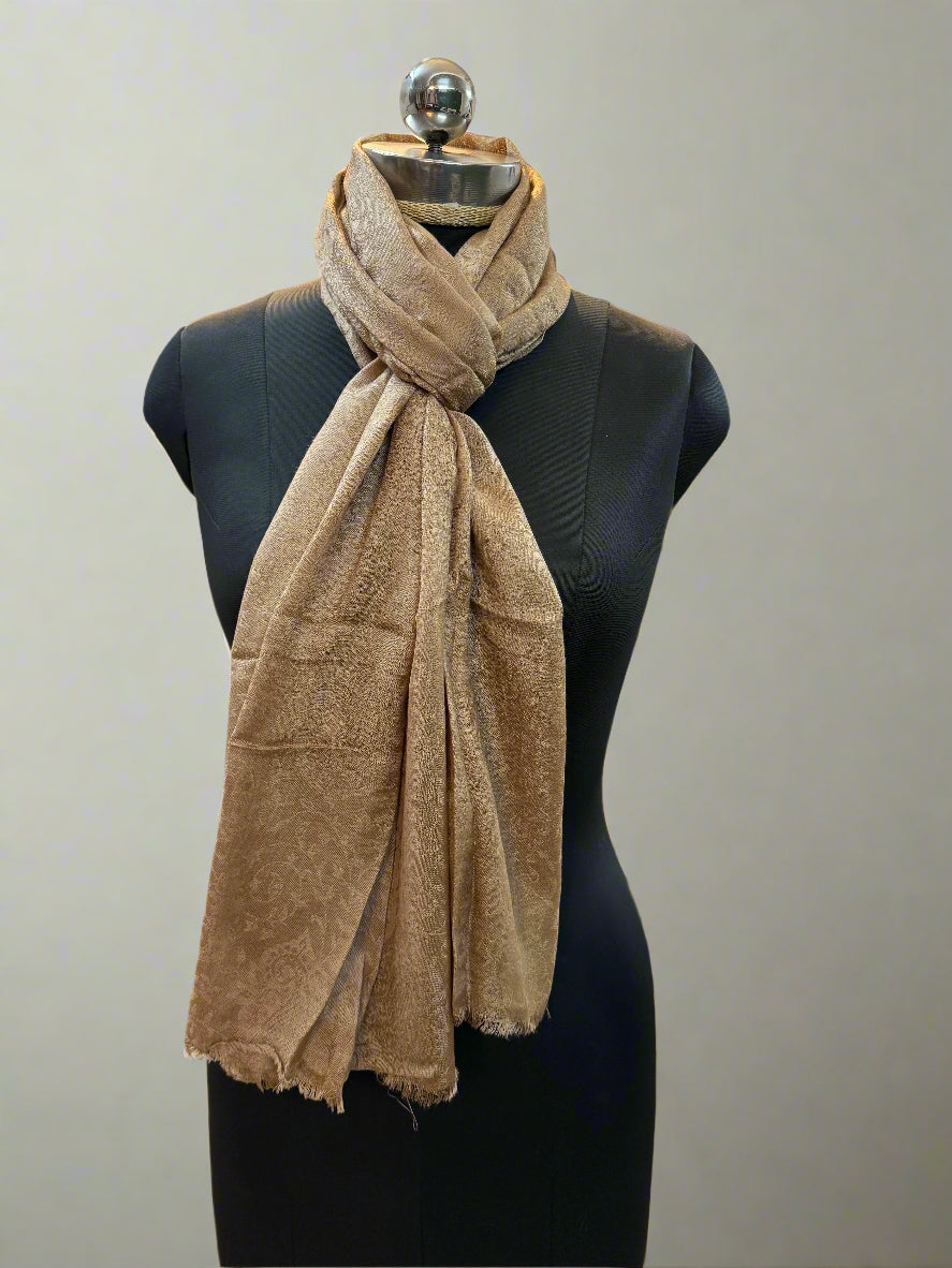 Beige Luxurious Pure Pashmina Scarf by Shades Of Benares - banarasi - banarasi saree shop