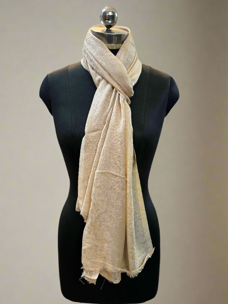 Off-White Self-Weave Luxurious Pure Pashmina Scarf by Shades Of Benares - banarasi - banarasi saree shop