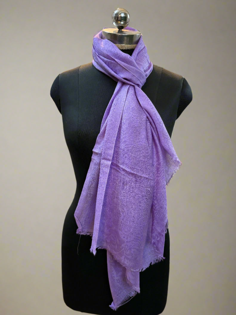 Purple Self-Weave Luxurious Pure Pashmina Scarf by Shades Of Benares - banarasi - banarasi saree shop