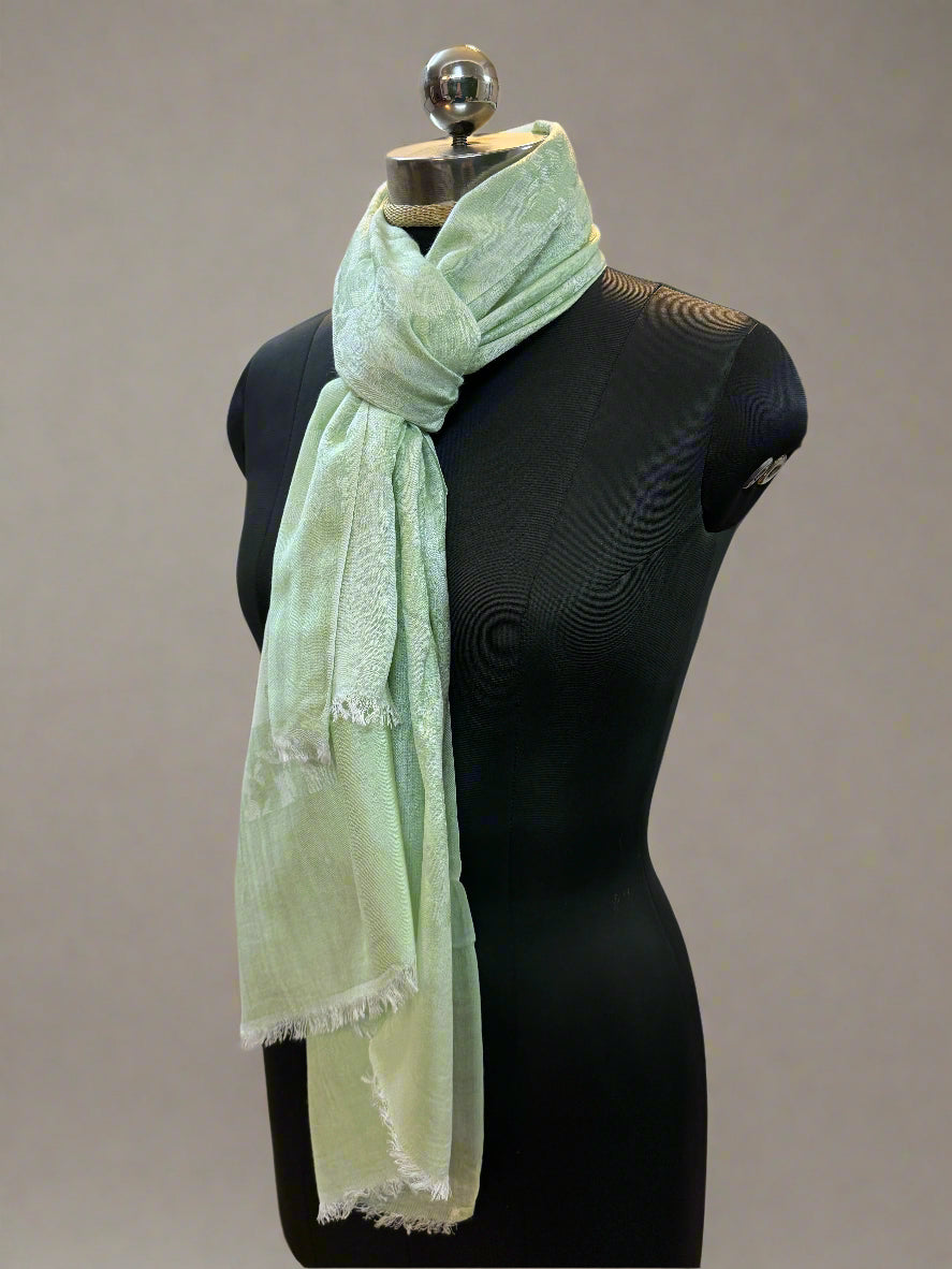 Pista Green Self-Weave Luxurious Pure Pashmina Scarf – Lightweight, Soft, and Smooth by Shades Of Benares - banarasi - banarasi saree shop