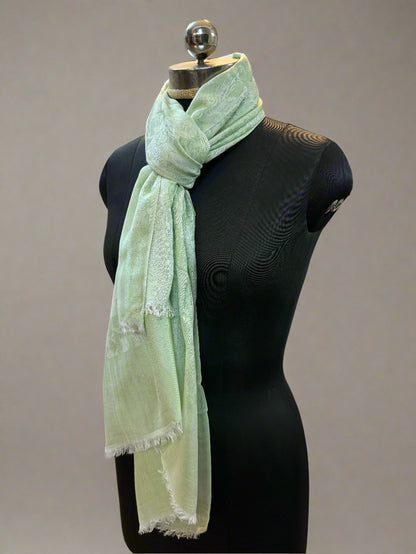 Pista Green Self-Weave Luxurious Pure Pashmina Scarf – Lightweight, Soft, and Smooth by Shades Of Benares - banarasi - banarasi saree shop