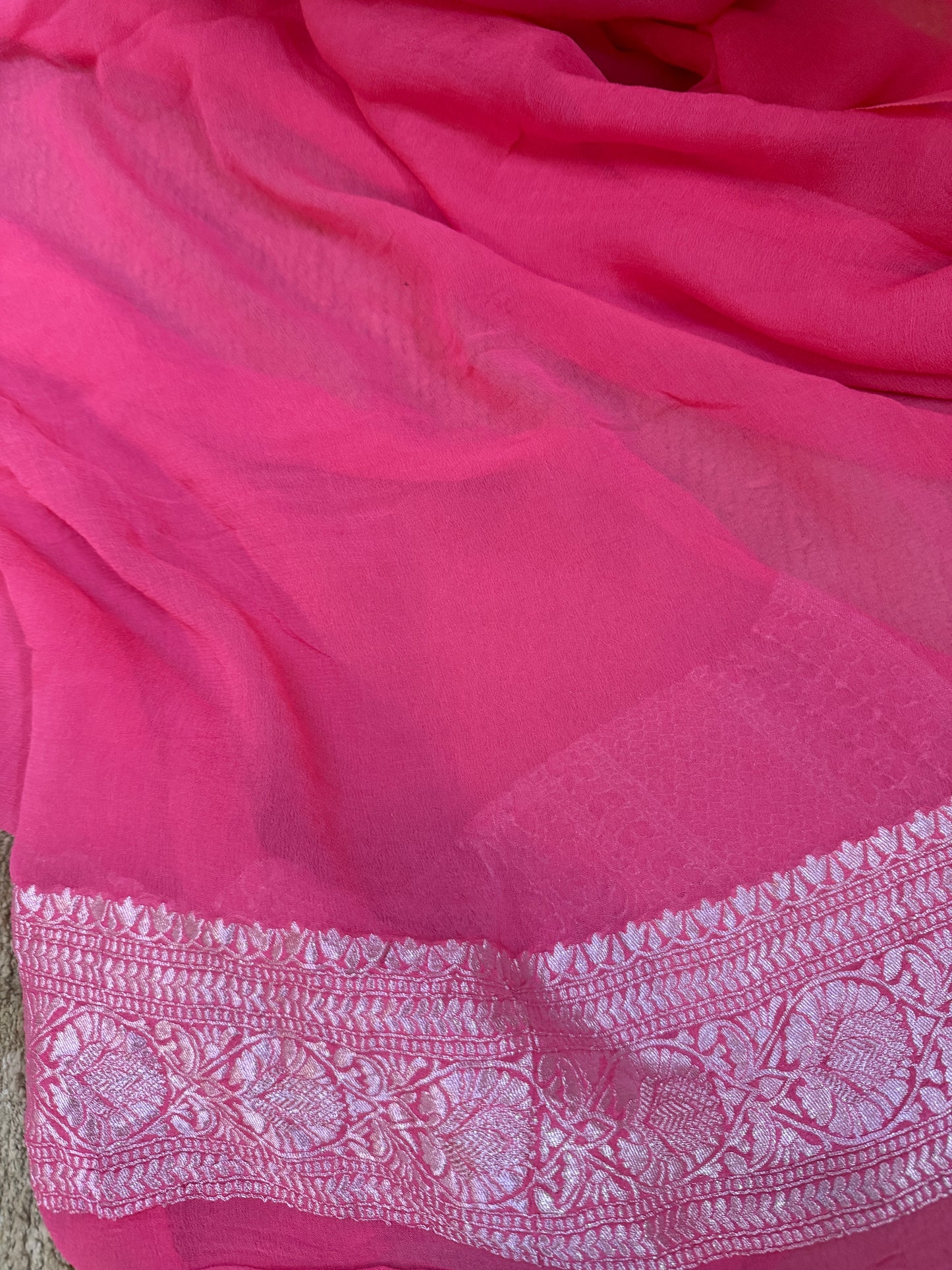 Baby Pink Pure Khaddi Georgette Handloom Banarasi Saree