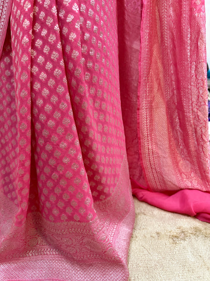 Baby Pink Pure Khaddi Georgette Handloom Banarasi Saree