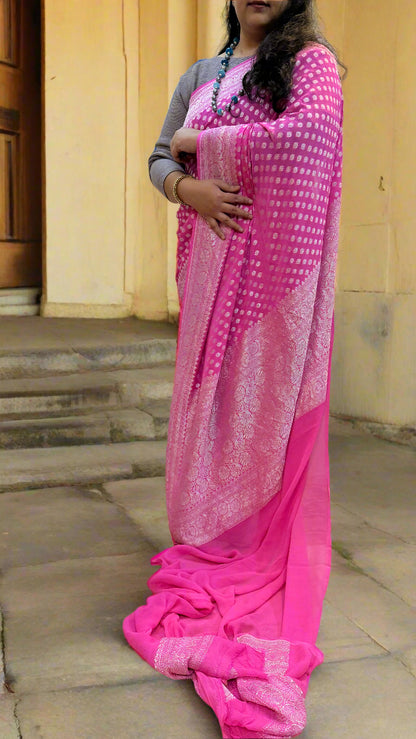 Pink Pure Khaddi Georgette Handloom Banarasi Saree