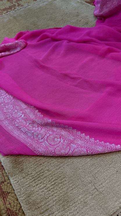 Pink Pure Khaddi Georgette Handloom Banarasi Saree