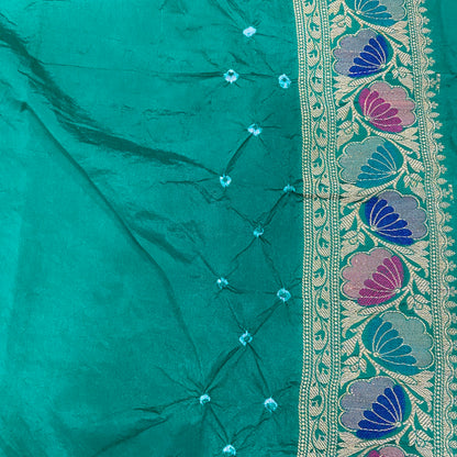 Pink & Green Pure Georgette Bandhani Banarasi Saree with Minakari Weaving