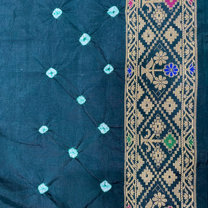 Light & Dark Green Pure Georgette Bandhani Banarasi Saree with Minakari Weaving