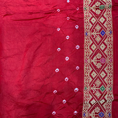 Yellow & Red Pure Georgette Bandhani Banarasi Saree with Minakari Weaving