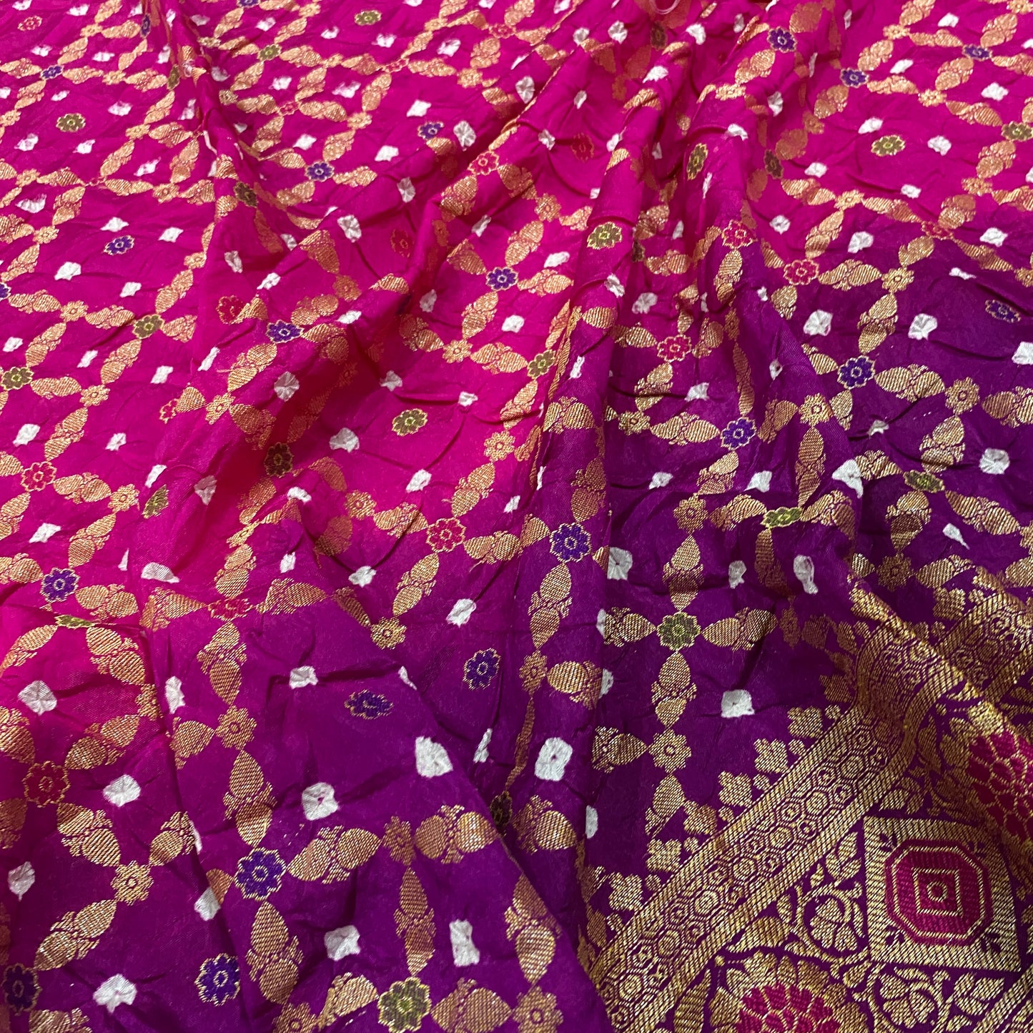 Pink & Purple Pure Georgette Bandhani Banarasi Saree with Minakari Weaving