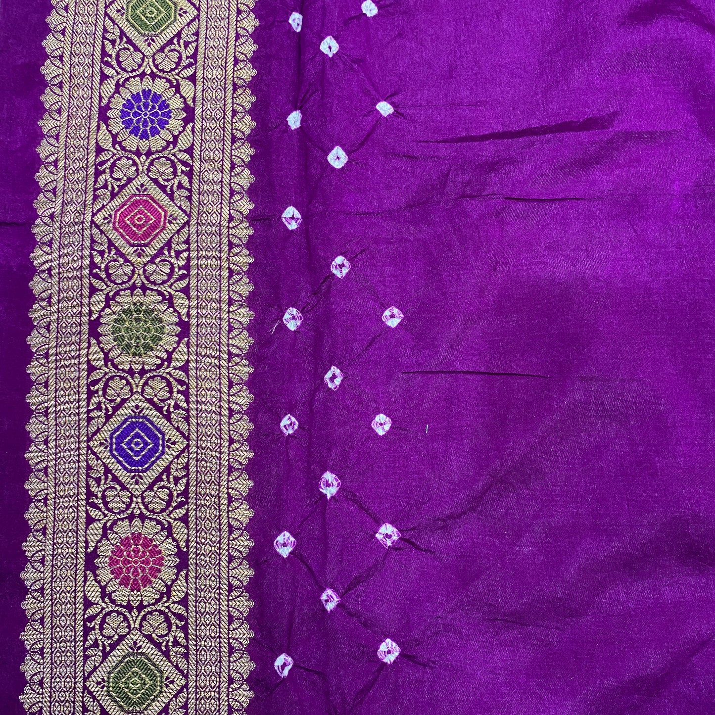 Pink & Purple Pure Georgette Bandhani Banarasi Saree with Minakari Weaving