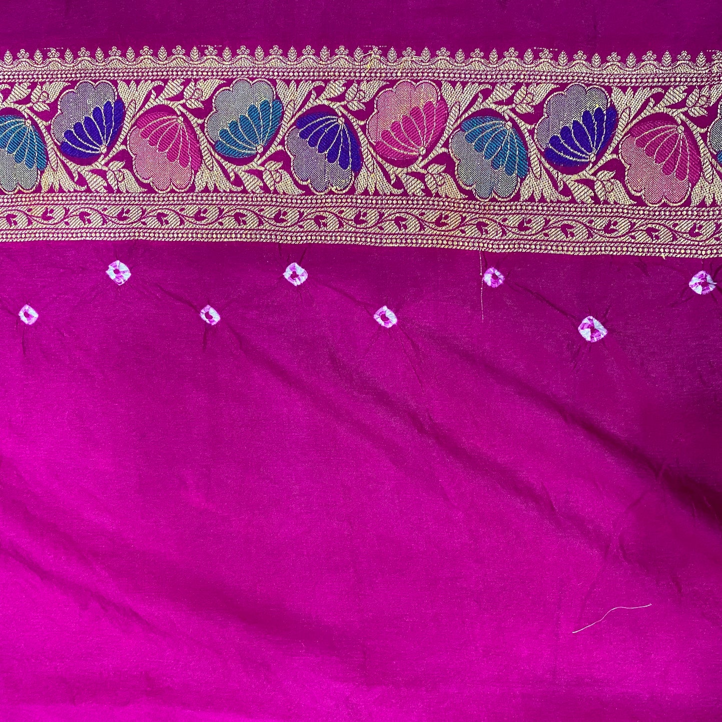 Yellow & Pink Pure Georgette Bandhani Banarasi Saree with Minakari Weaving