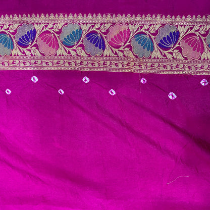 Yellow & Pink Pure Georgette Bandhani Banarasi Saree with Minakari Weaving