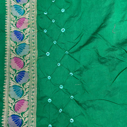 Maroon & Green Pure Georgette Bandhani Banarasi Saree with Minakari Weaving