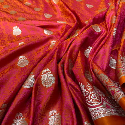 Peach Ember Luxe Couture Pure Silk Banarasi Saree