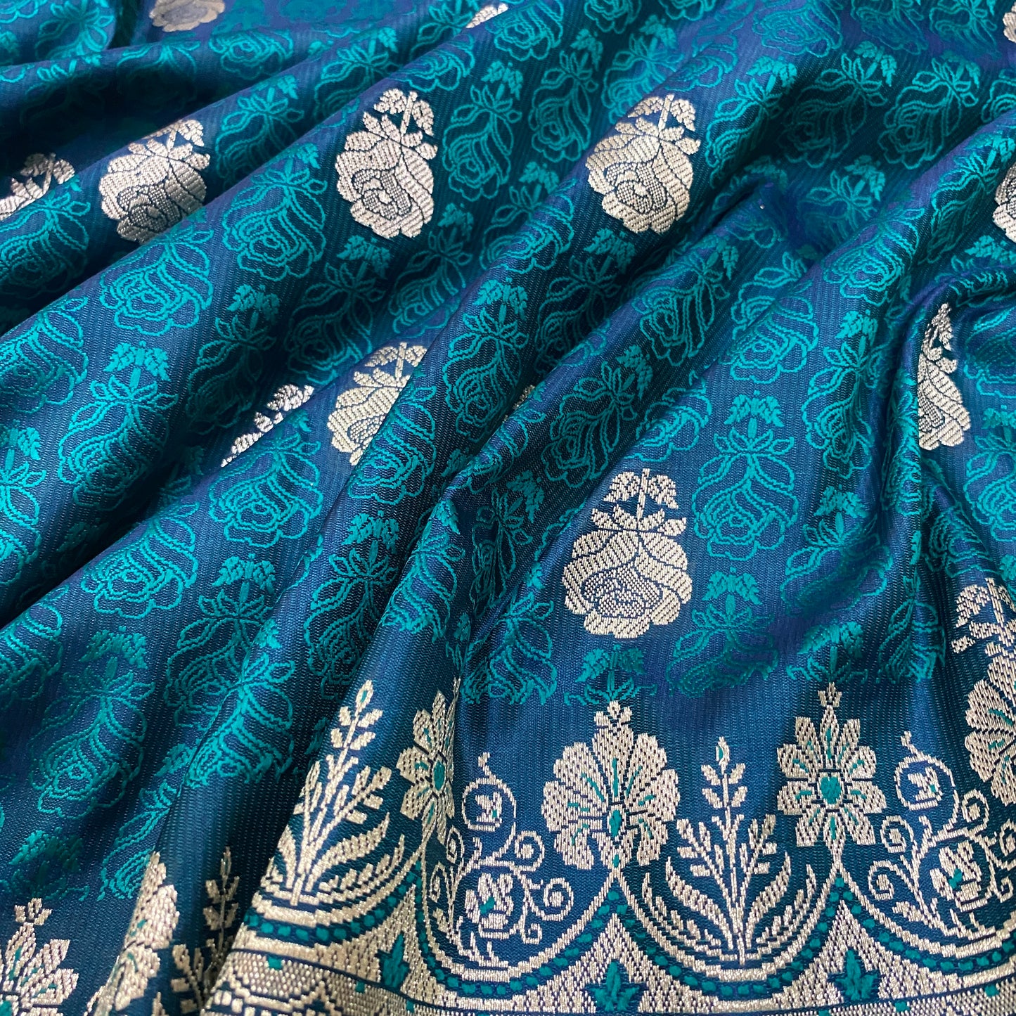 Luxe Teal Blue Pure Silk Handwoven Banarasi Couture Saree