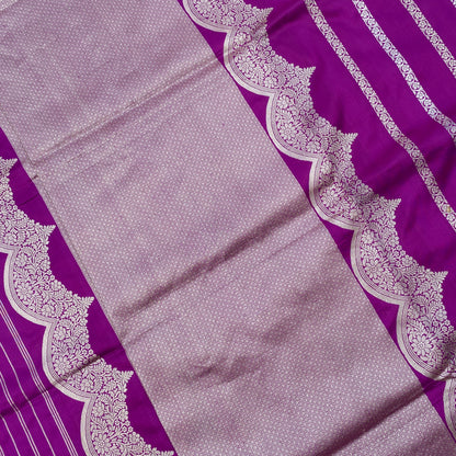 The Royal Violet Stripe Couture: Pure Silk Kadhua Banarasi Saree with Scallop Detailing by Shades Of Banaras - banarasi - banarasi saree shop - banarasi saree manufacturers - banarasi saree wholesale - banaraasi sarees - banarasi sari - banarasi saris