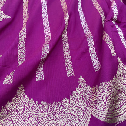 The Royal Violet Stripe Couture: Pure Silk Kadhua Banarasi Saree with Scallop Detailing by Shades Of Banaras - banarasi - banarasi saree shop - banarasi saree manufacturers - banarasi saree wholesale - banaraasi sarees - banarasi sari - banarasi saris