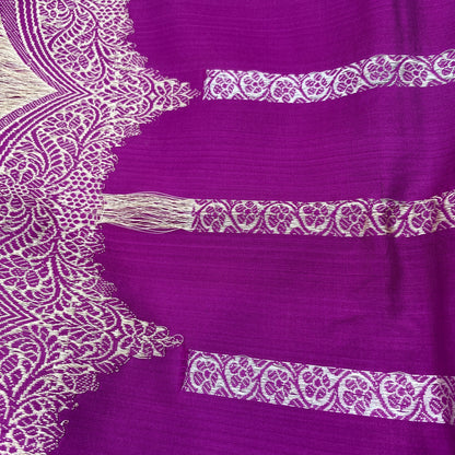 The Royal Violet Stripe Couture: Pure Silk Kadhua Banarasi Saree with Scallop Detailing by Shades Of Banaras - banarasi - banarasi saree shop - banarasi saree manufacturers - banarasi saree wholesale - banaraasi sarees - banarasi sari - banarasi saris