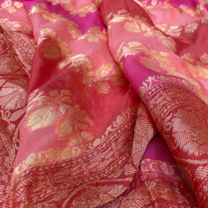 Blush Royale Striped Luxe — Pure Khaddi Georgette Rangkaat Banarasi Saree by Shades Of Banaras - banarasi - banarasi saree shop - banarasi saree manufacturers - banarasi saree wholesale - banaraasi sarees - banarasi sari - banarasi saris