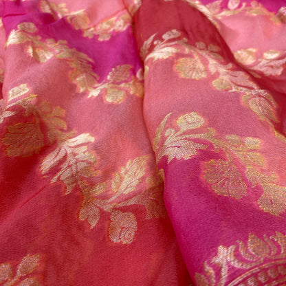 Blush Royale Striped Luxe — Pure Khaddi Georgette Rangkaat Banarasi Saree by Shades Of Banaras - banarasi - banarasi saree shop - banarasi saree manufacturers - banarasi saree wholesale - banaraasi sarees - banarasi sari - banarasi saris