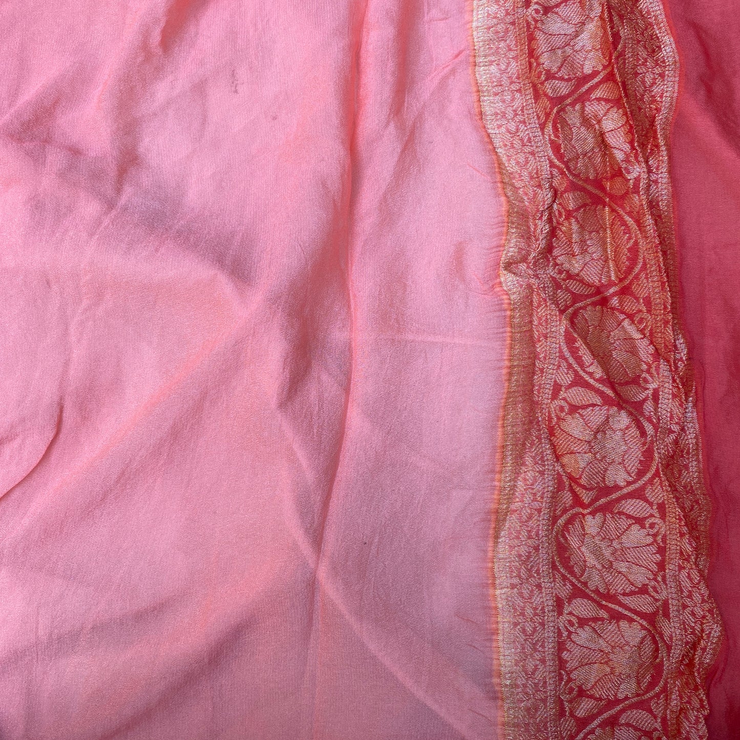 Blush Royale Striped Luxe — Pure Khaddi Georgette Rangkaat Banarasi Saree by Shades Of Banaras - banarasi - banarasi saree shop - banarasi saree manufacturers - banarasi saree wholesale - banaraasi sarees - banarasi sari - banarasi saris