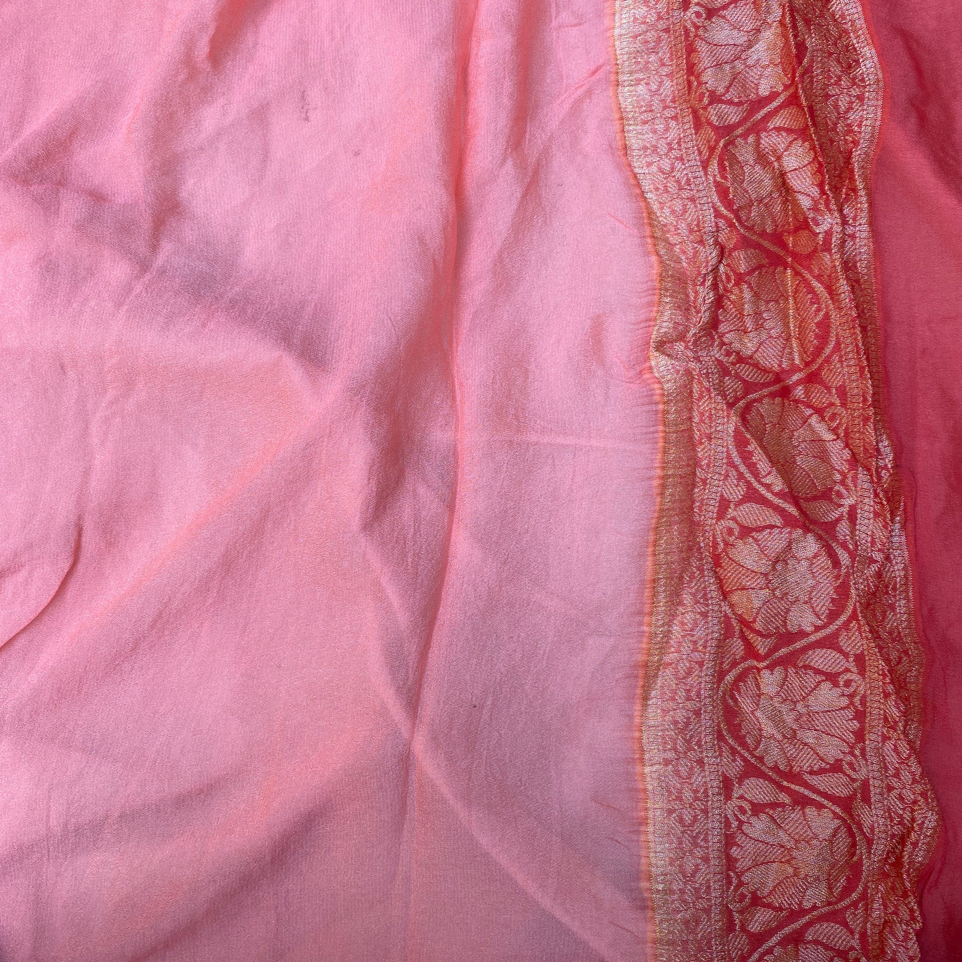 Blush Royale Striped Luxe — Pure Khaddi Georgette Rangkaat Banarasi Saree by Shades Of Banaras - banarasi - banarasi saree shop - banarasi saree manufacturers - banarasi saree wholesale - banaraasi sarees - banarasi sari - banarasi saris
