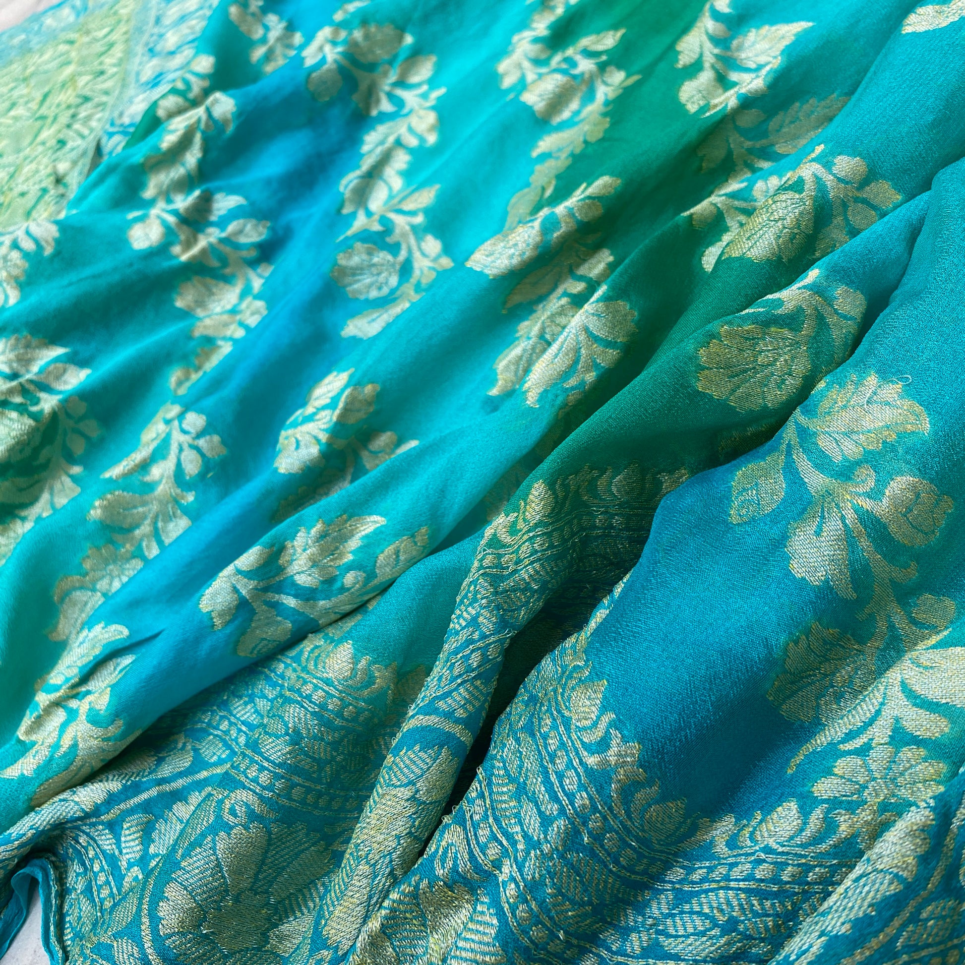 Celestial Blue Striped Luxe — Pure Khaddi Georgette Rangkaat Banarasi Saree by Shades Of Banaras - banarasi - banarasi saree shop - banarasi saree manufacturers - banarasi saree wholesale - banaraasi sarees - banarasi sari - banarasi saris