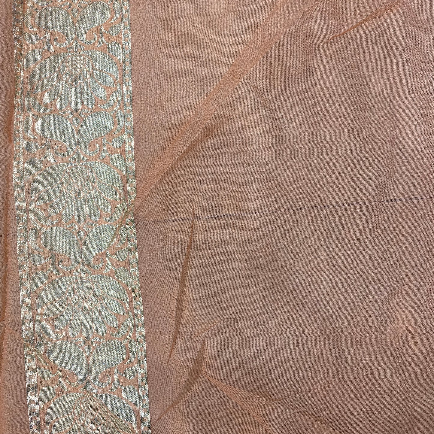 Peach Nectar Luxe Silk Couture: Hand-Woven Zari Stripe Banarasi Sari by Shades Of Banaras - banarasi - banarasi saree shop - banarasi saree manufacturers - banarasi saree wholesale - banaraasi sarees - banarasi sari - banarasi saris - silk saree - silk sari - wedding saree - wedding sari - designer sari - wedding collection - gifting