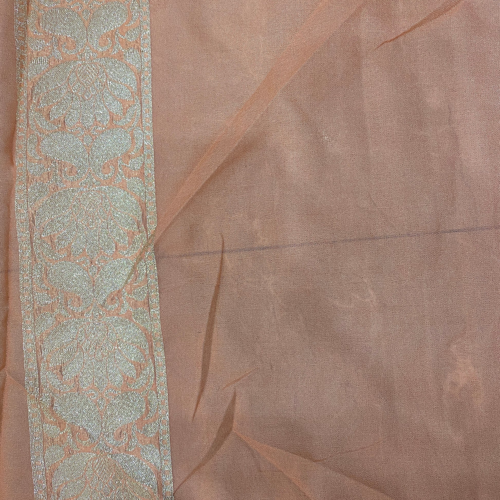 Peach Nectar Luxe Silk Couture: Hand-Woven Zari Stripe Banarasi Sari by Shades Of Banaras - banarasi - banarasi saree shop - banarasi saree manufacturers - banarasi saree wholesale - banaraasi sarees - banarasi sari - banarasi saris - silk saree - silk sari - wedding saree - wedding sari - designer sari - wedding collection - gifting