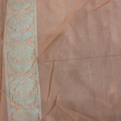 Peach Nectar Luxe Silk Couture: Hand-Woven Zari Stripe Banarasi Sari by Shades Of Banaras - banarasi - banarasi saree shop - banarasi saree manufacturers - banarasi saree wholesale - banaraasi sarees - banarasi sari - banarasi saris - silk saree - silk sari - wedding saree - wedding sari - designer sari - wedding collection - gifting