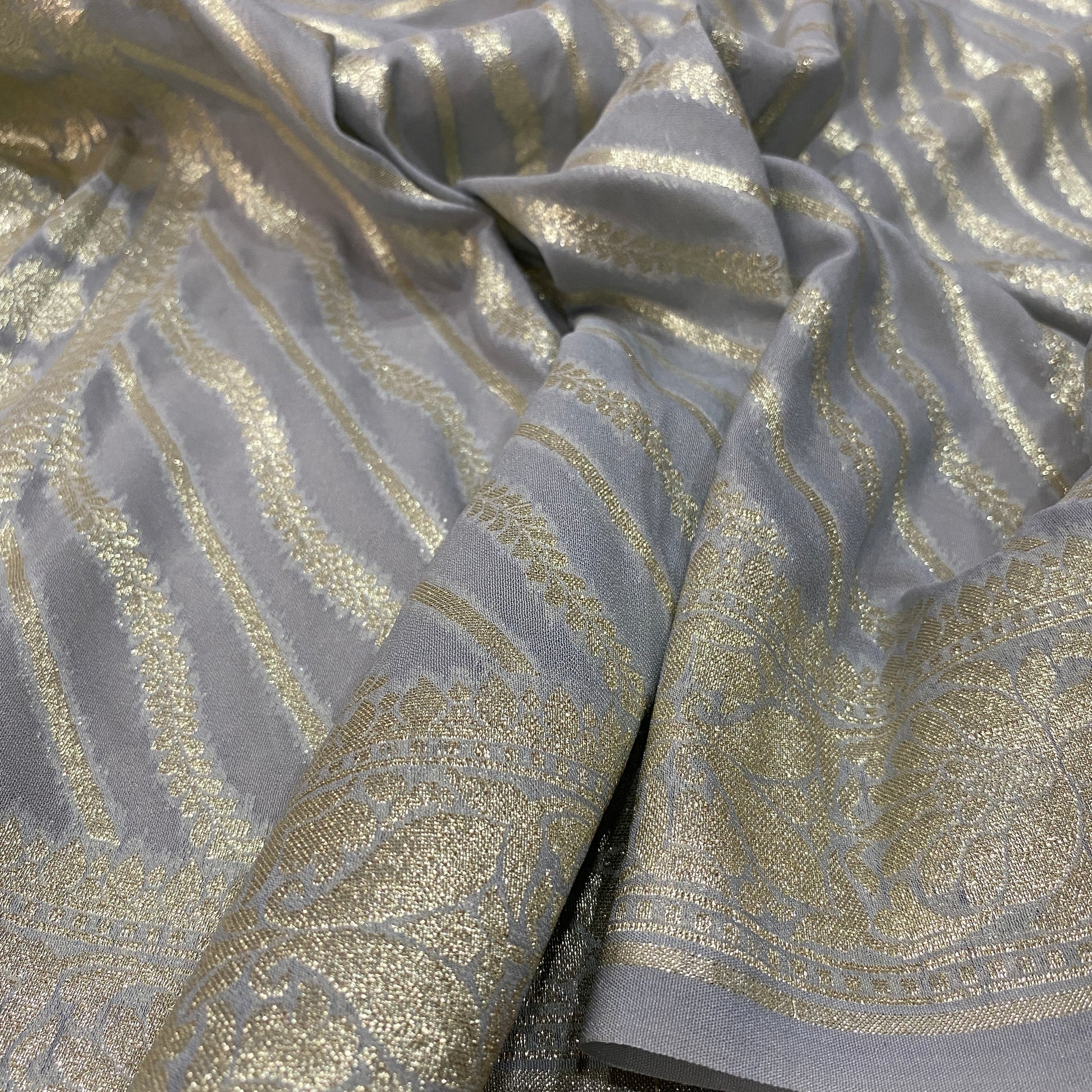 Celestial Silver: The Luxe Grey Summer Silk Couture Sari by Shades Of Banaras - banarasi - banarasi saree shop - banarasi saree manufacturers - banarasi saree wholesale - banaraasi sarees - banarasi sari - banarasi saris - silk saree - silk sari - wedding saree - wedding sari - designer sari - wedding collection - gifting