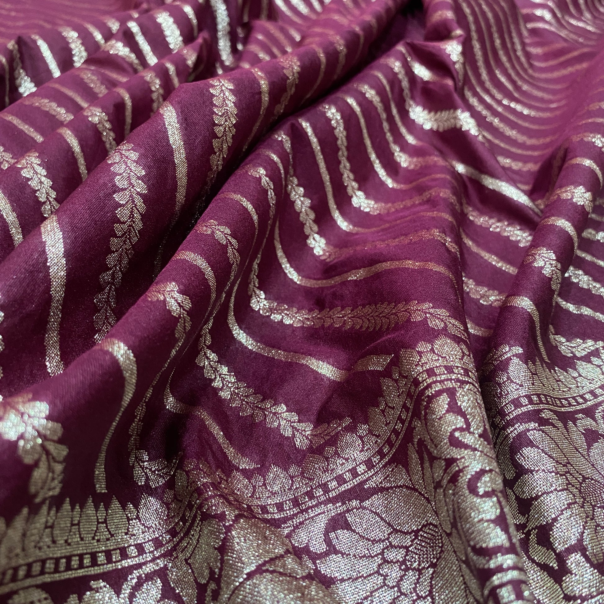 Vintage Wine Silk Stripes: The Luxe Summer Couture Sari by Shades Of Banaras - banarasi - banarasi saree shop - banarasi saree manufacturers - banarasi saree wholesale - banaraasi sarees - banarasi sari - banarasi saris - silk saree - silk sari - wedding saree - wedding sari - designer sari - wedding collection - gifting