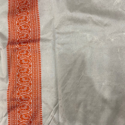 White & Peach-Orange Hand-Embroidered Cotton Banarasi Sari by Shades Of Banaras - banarasi - banarasi saree shop - banarasi saree manufacturers - banarasi saree wholesale - banaraasi sarees - banarasi sari - banarasi saris - silk saree - silk sari - wedding saree - wedding sari - designer sari - wedding collection - gifting