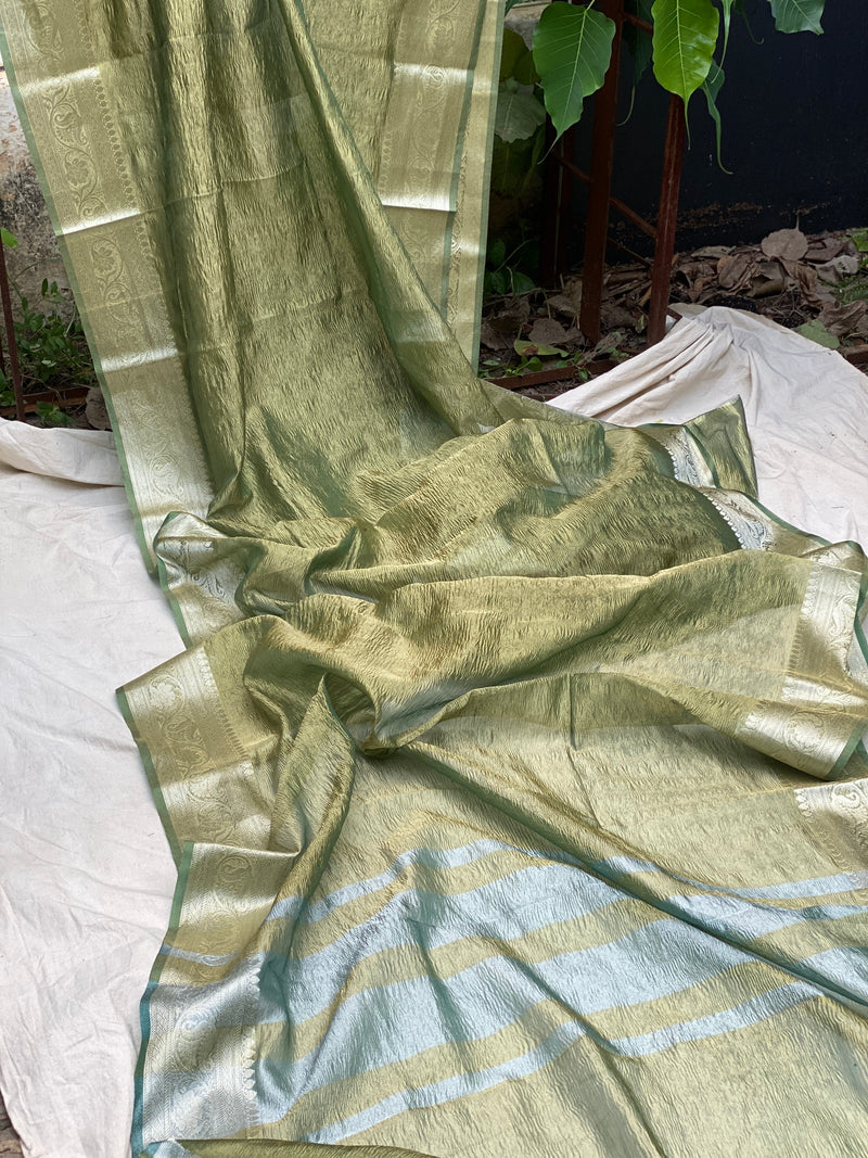 Luxurious Handloom Banarasi Saree in Leaf Green by Shades Of Benares - banarasi - banarasi saree shop