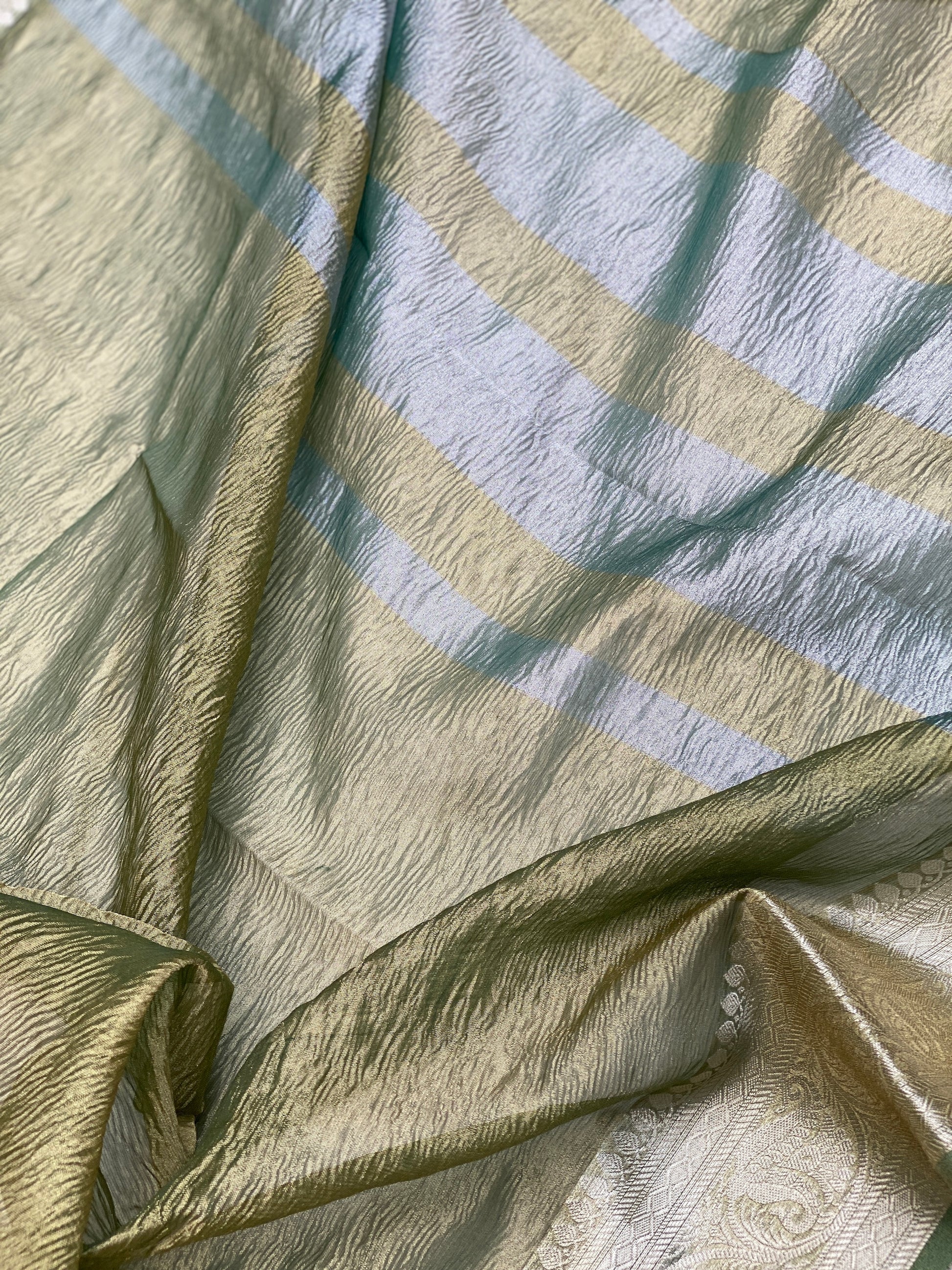 Luxurious Handloom Banarasi Saree in Leaf Green by Shades Of Benares - banarasi - banarasi saree shop