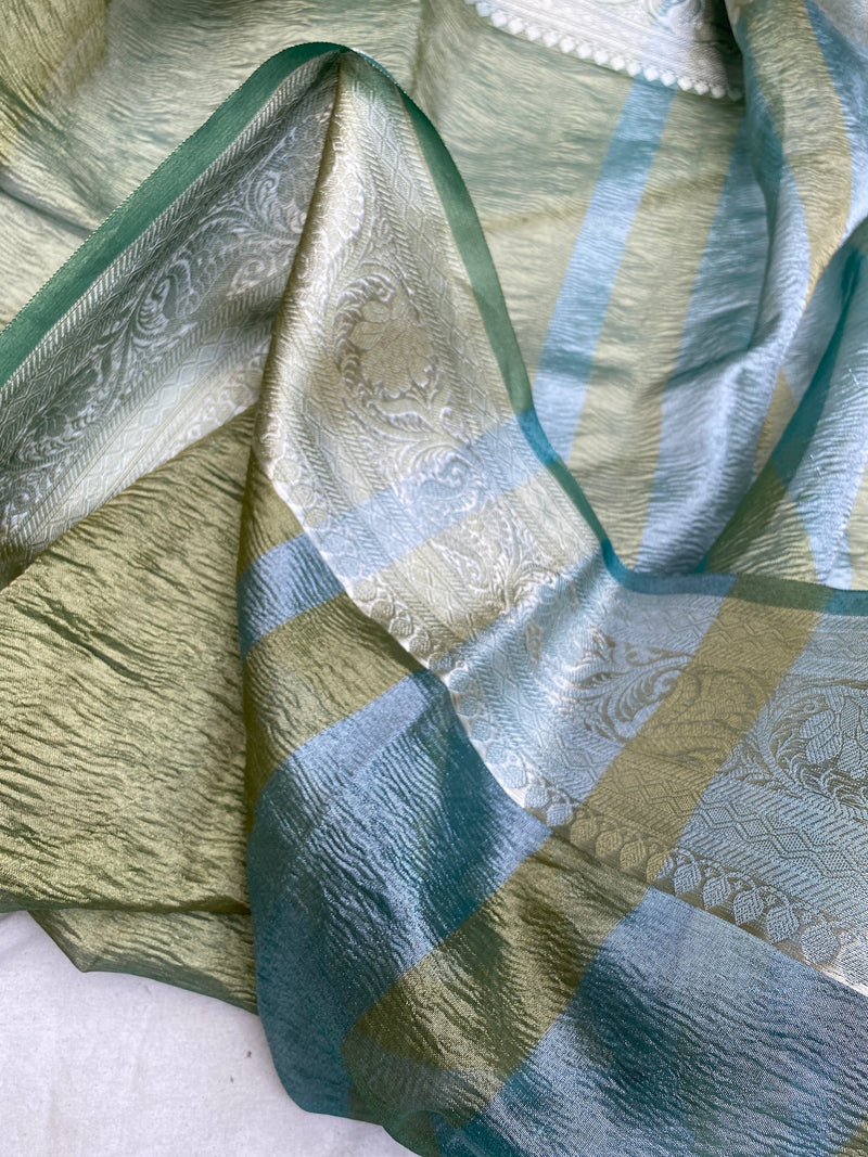 Luxurious Handloom Banarasi Saree in Leaf Green by Shades Of Benares - banarasi - banarasi saree shop