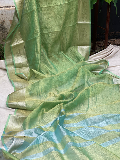 Elegant Green Pure Crushed Tissue Handloom Banarasi Saree by Shades Of Benares - banarasi - banarasi saree shop