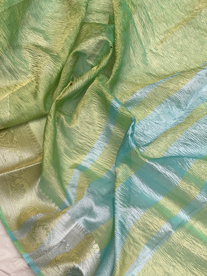 Elegant Green Pure Crushed Tissue Handloom Banarasi Saree by Shades Of Benares - banarasi - banarasi saree shop