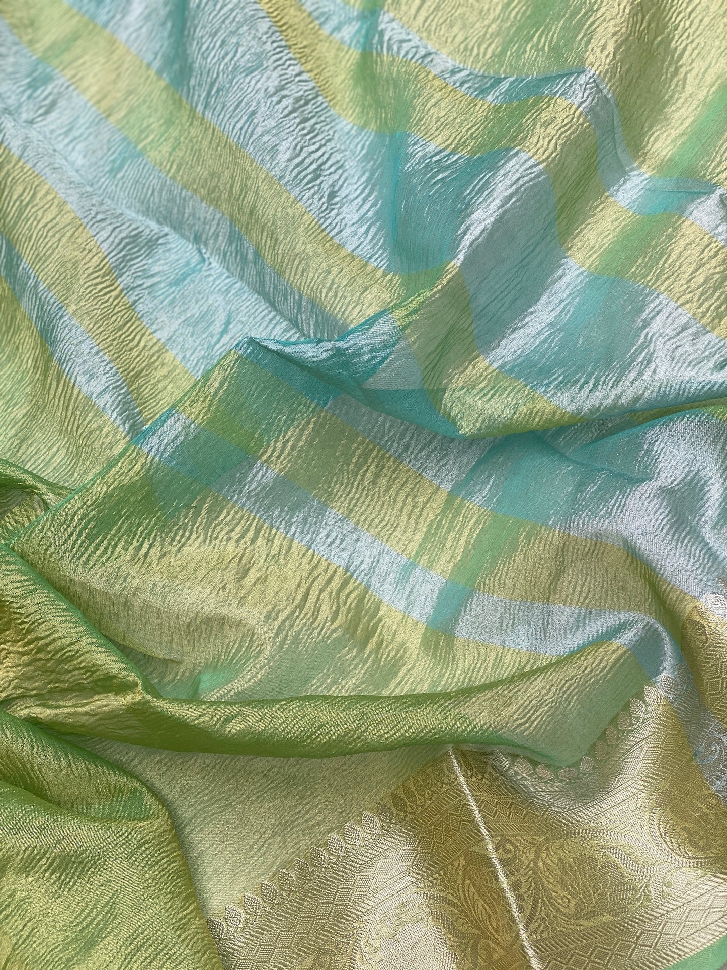 Elegant Green Pure Crushed Tissue Handloom Banarasi Saree by Shades Of Benares - banarasi - banarasi saree shop