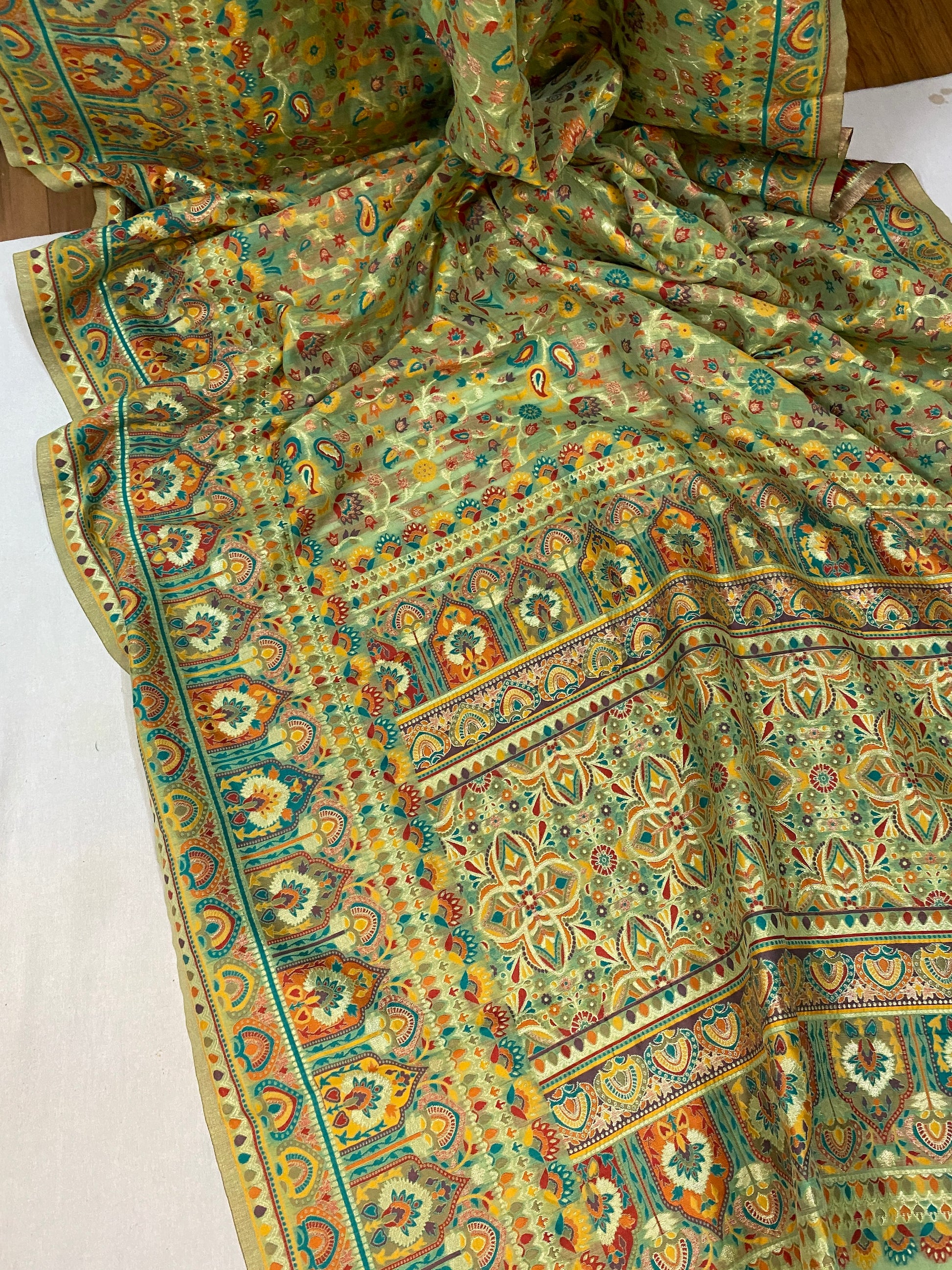 Graceful Handloom Banarasi Saree in Pastel Green Pure Organza Silk by Shades Of Benares - banarasi - banarasi saree shop