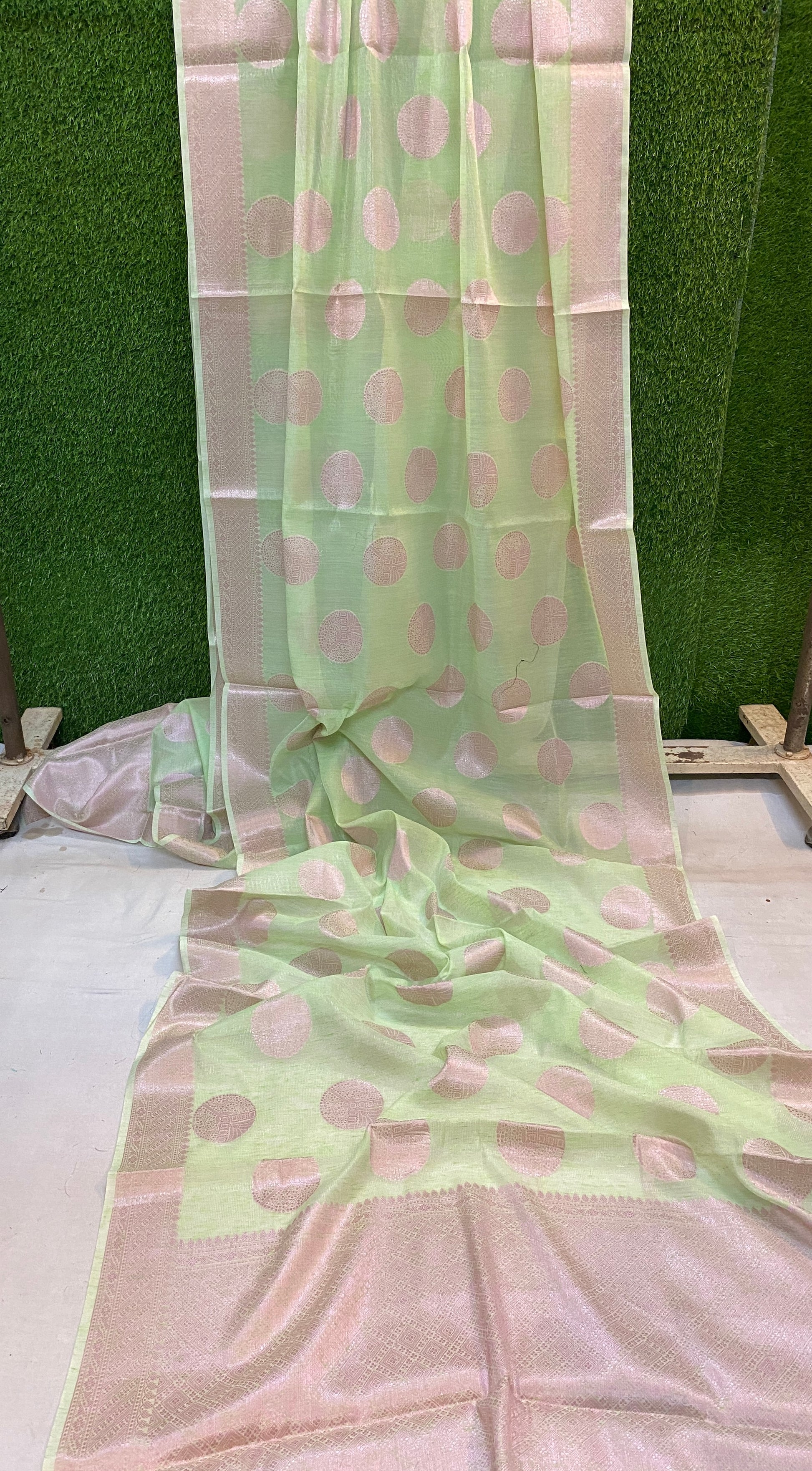 Elegant Handloom Banarasi Saree in Light Green by Shades Of Benares - banarasi - banarasi saree shop