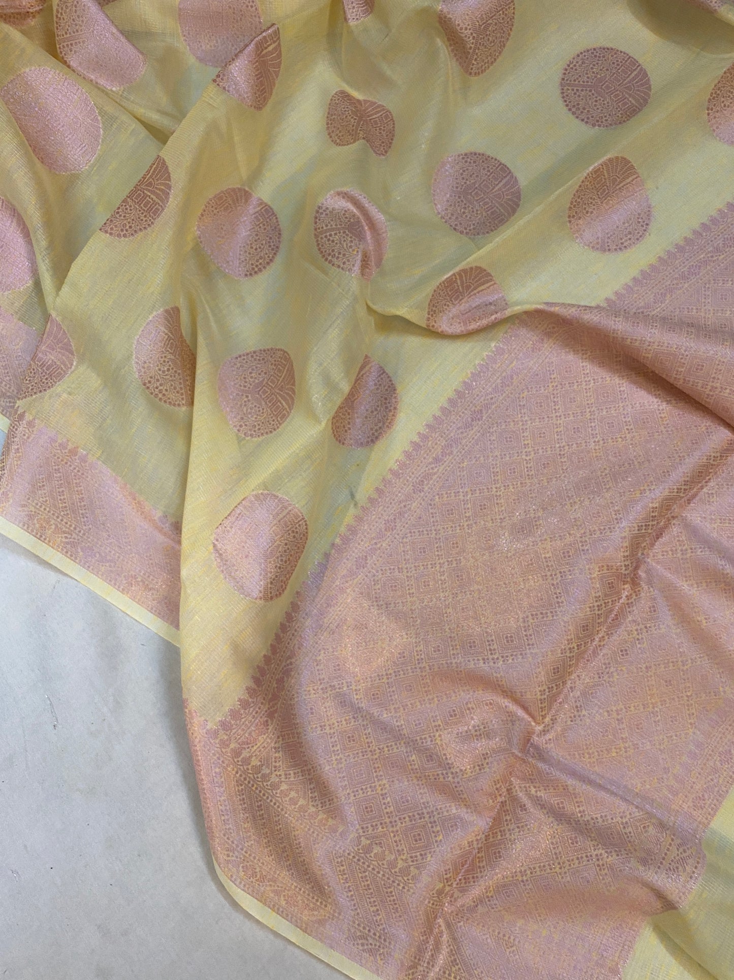 Radiant Handloom Banarasi Saree in Light Yellow by Shades Of Benares - banarasi - banarasi saree shop