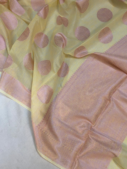 Radiant Handloom Banarasi Saree in Light Yellow by Shades Of Benares - banarasi - banarasi saree shop