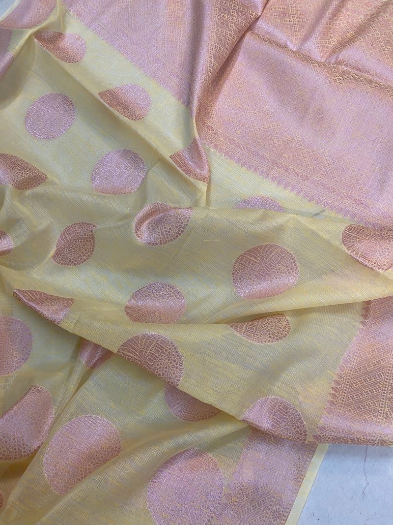 Radiant Handloom Banarasi Saree in Light Yellow by Shades Of Benares - banarasi - banarasi saree shop