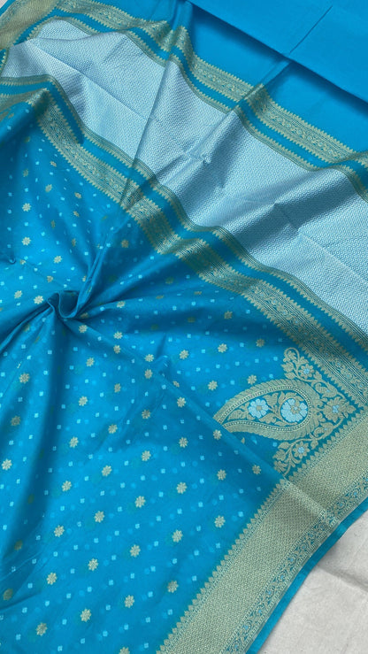 Handwoven Blue Pure Banarasi Cotton Sari by Shades Of Benares - banarasi - banarasi saree shop